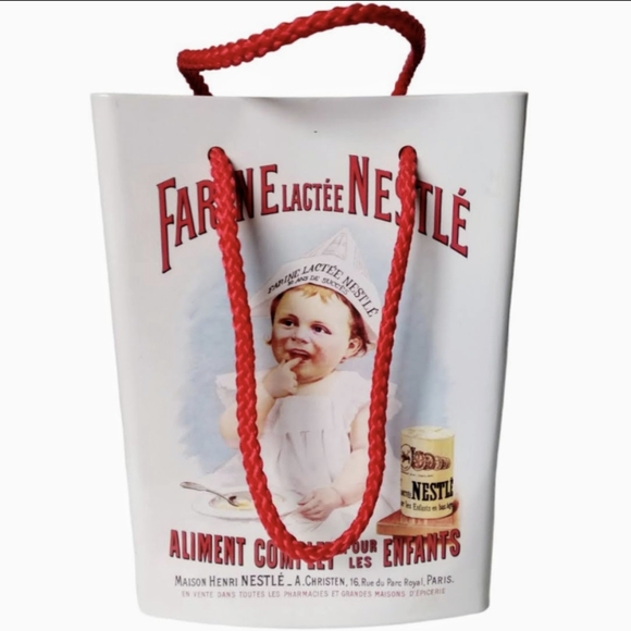 Cookie Tin Gift Storage Farine Lactee Nestle Good Start Supreme W/ Cord Handles - Picture 4 of 11